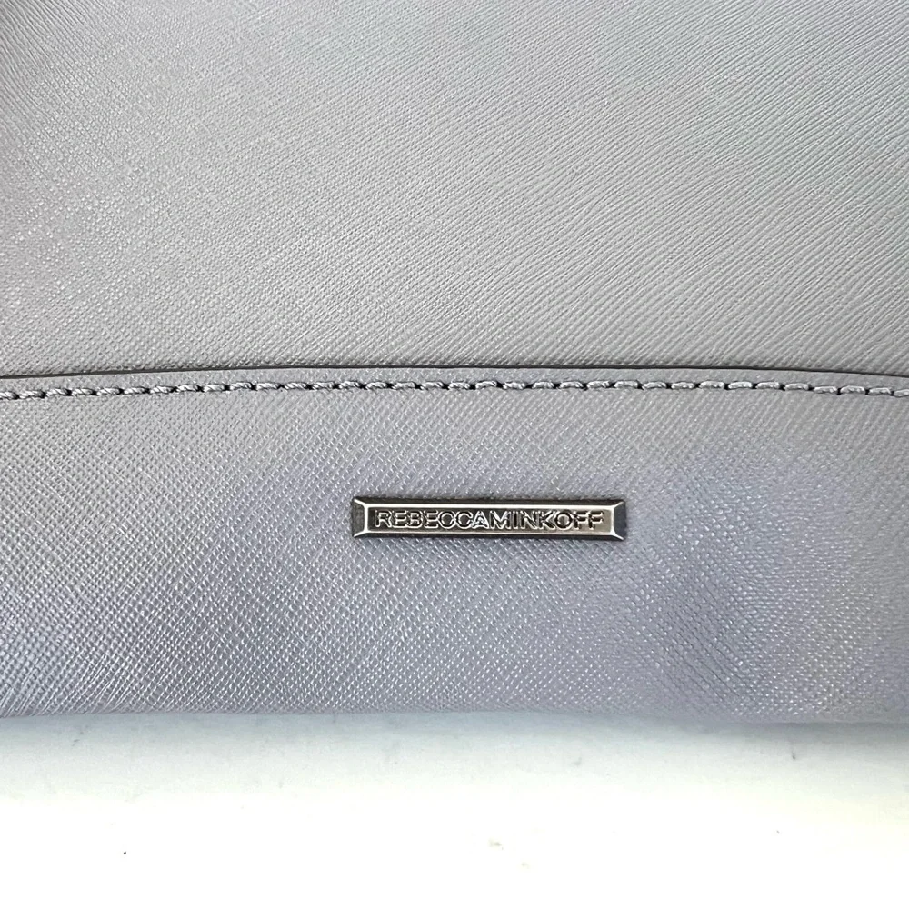 REBECCA MINKOFF Leo Gray Safiano Structure Leather Zipper Accent Envelope Clutch